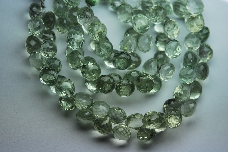 8 Inch Strand,Super Rare AAA Natural GREEN AMETHYST Faceted Onion Shape Briolettes Size 8-9mm