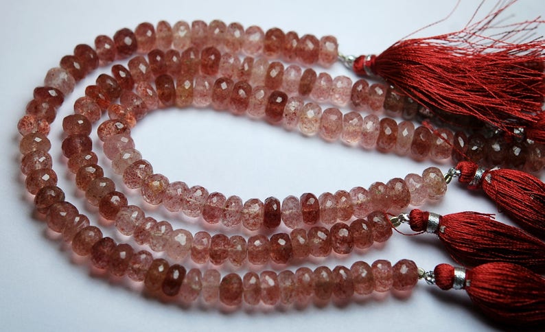 8 Inch Strand,Super Finest,Strawberry Quartz Faceted Rondelles,6-7mm Size,