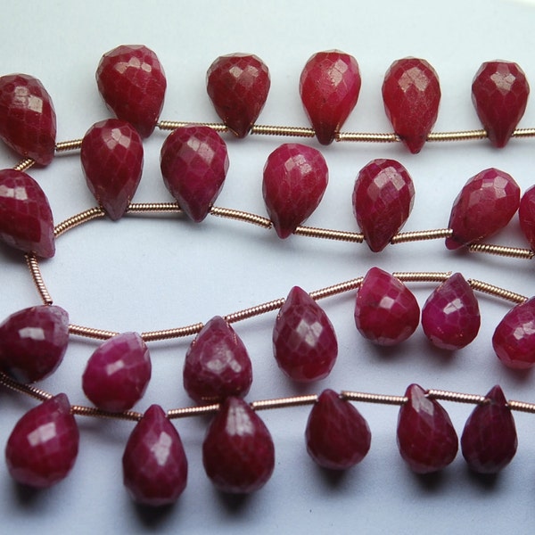 8 Inch Strand,10 pcs,Superb-Finest Quality, Dyed Natural Ruby Faceted Tear Drops Shape Briolettes 12mm size