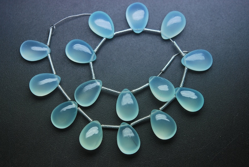 5 Matched Pair AAA Quality Aqua Chalcedony Smooth Pear Shape Briolettes,8x12mm