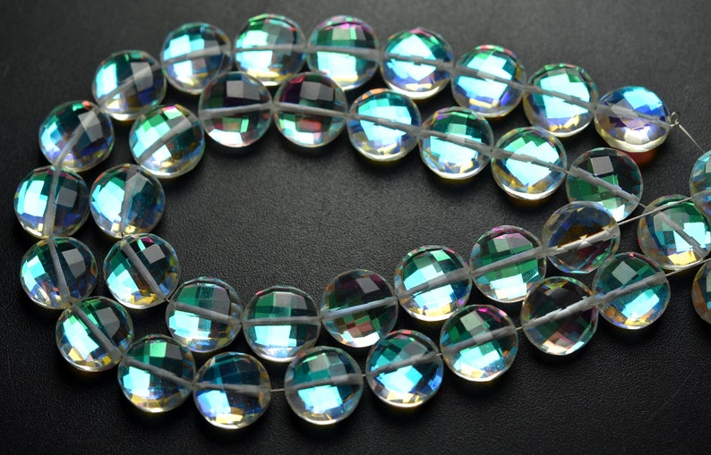 7 Inches Strand,Finest Quality,Rainbow Quartz Faceted Coins Shape Briolettes,10mm size.