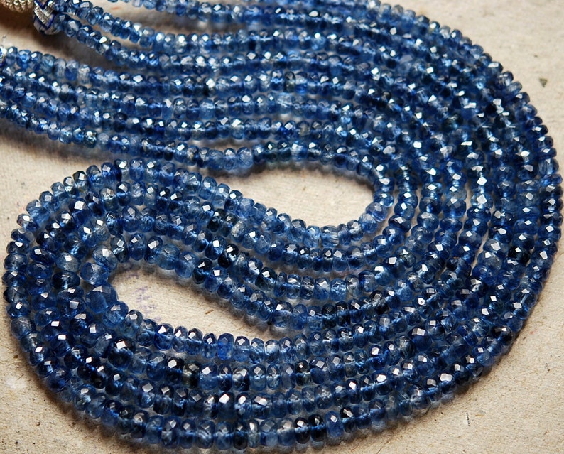 2x16 Inch Strand,Superb-Finest Quality Natural Blue KYANITE Faceted Rondelles,3-4.5mm size