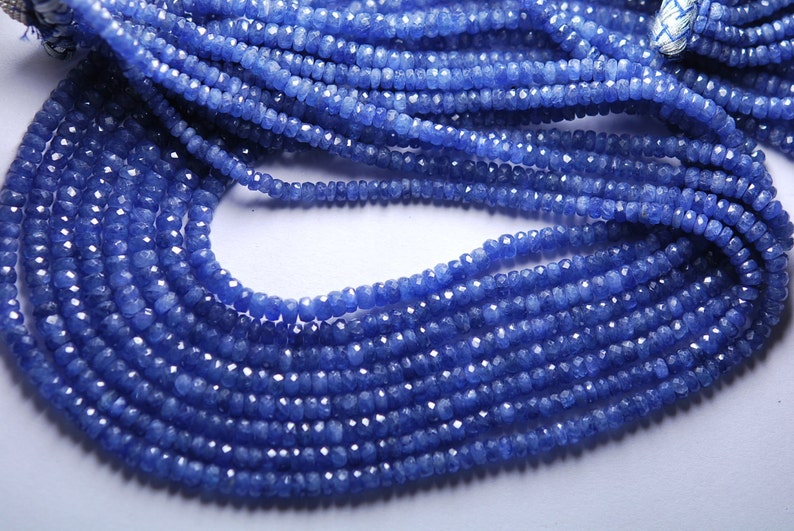 GENUINE SAPPHIRE BEADS Faceted Rondelles Silver Blue 3-4mm