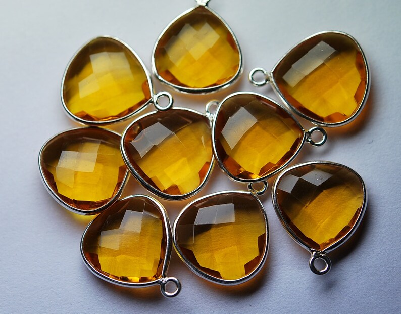 925 Sterling Silver,GOLDEN CITRINE Quartz Faceted Heart Shape Pendant,10 Piece of 18mm approx