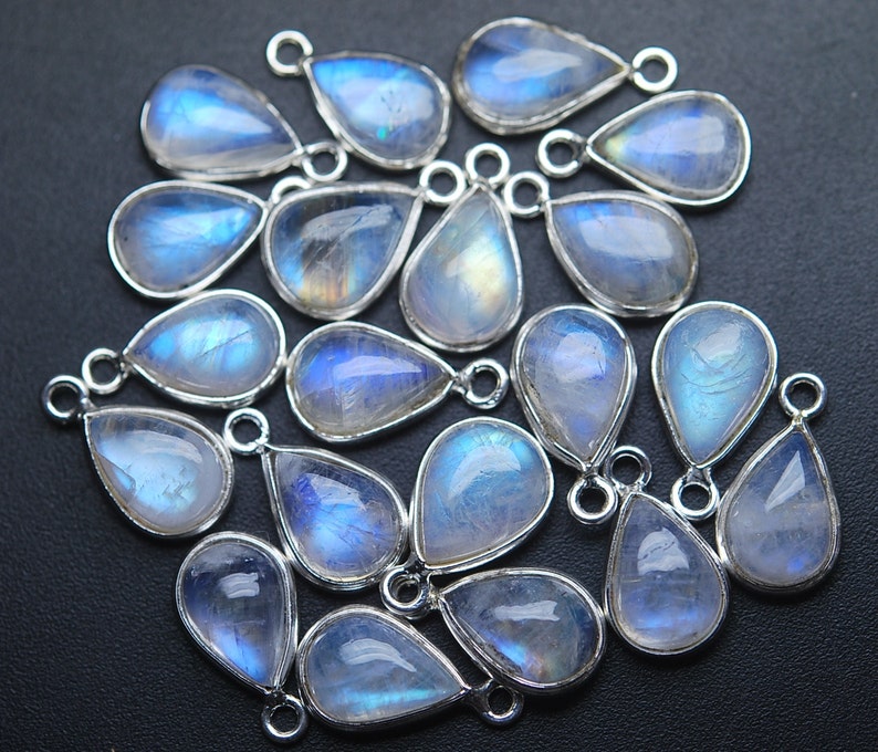 925 Sterling Silver,RAINBOW MOONSTONE Smooth Pear Shape Pendant,10 Pieces of 18-19mm approx