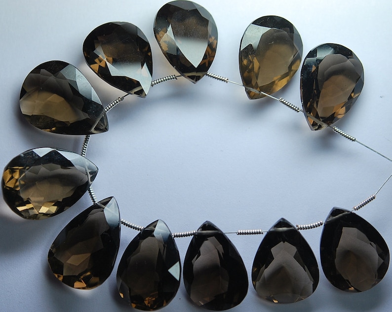 3 Pieces AAA Quality,Smoky Quartz Cut Stone Pear Shaped Briolettes 18x25mm Large size,