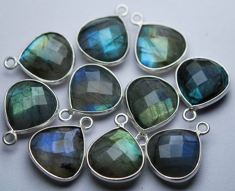 925 Sterling Silver,Labradorite Faceted Heart Shape Pendant,24 Piece of 12mm approx