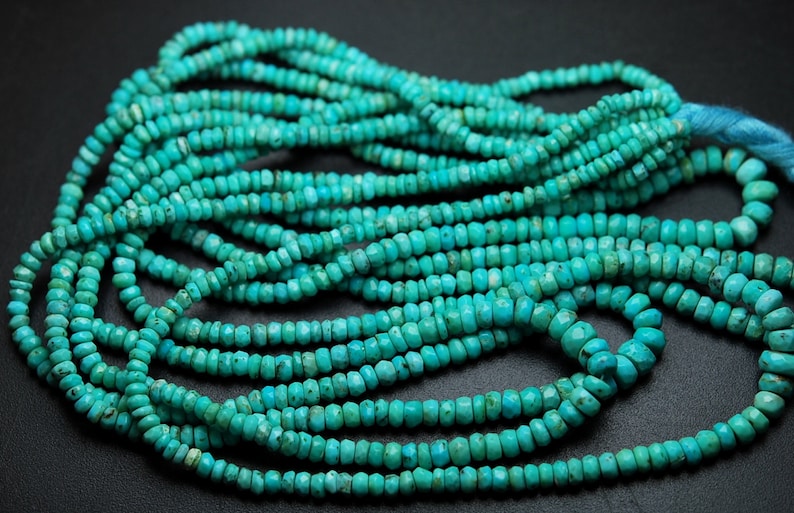 14 Inches Strand,Natural ARIZONA TURQUOISE Faceted Rondelles,Size 3-4mm