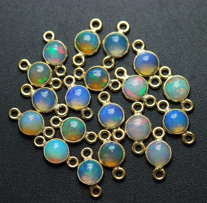 Ethiopian Opal Round Connector,4 Piece of 11mm 925 Sterling Vermeil Silver
