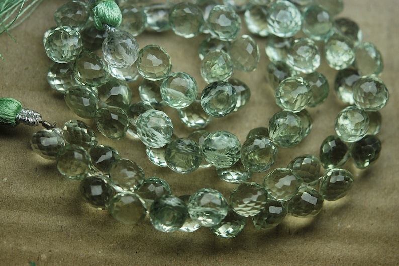 8 Inch Strand,Super Rare AAA Natural GREEN AMETHYST Faceted Onion Shape Briolettes Size 8-9mm