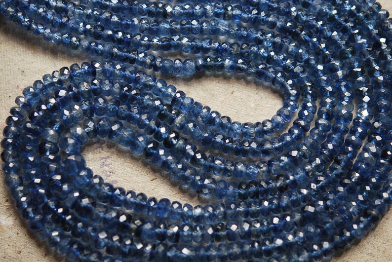2x16 Inch Strand,Superb-Finest Quality Natural Blue KYANITE Faceted Rondelles,3-4.5mm size