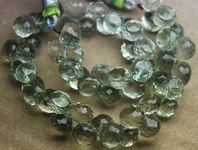 8 Inch Strand,Super Rare AAA Natural GREEN AMETHYST Faceted Onion Shape Briolettes Size 8-9mm