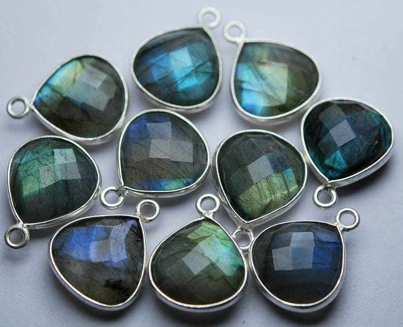 925 Sterling Silver,Labradorite Faceted Heart Shape Pendant,24 Piece of 12mm approx