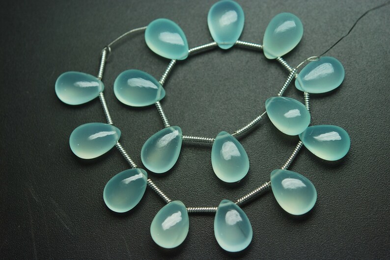 5 Matched Pair AAA Quality Aqua Chalcedony Smooth Pear Shape Briolettes,8x12mm