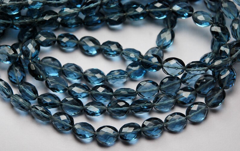 20x8 Inches Strand,London Blue Quartz Faceted Oval Shaped Briolettes,7x9mm