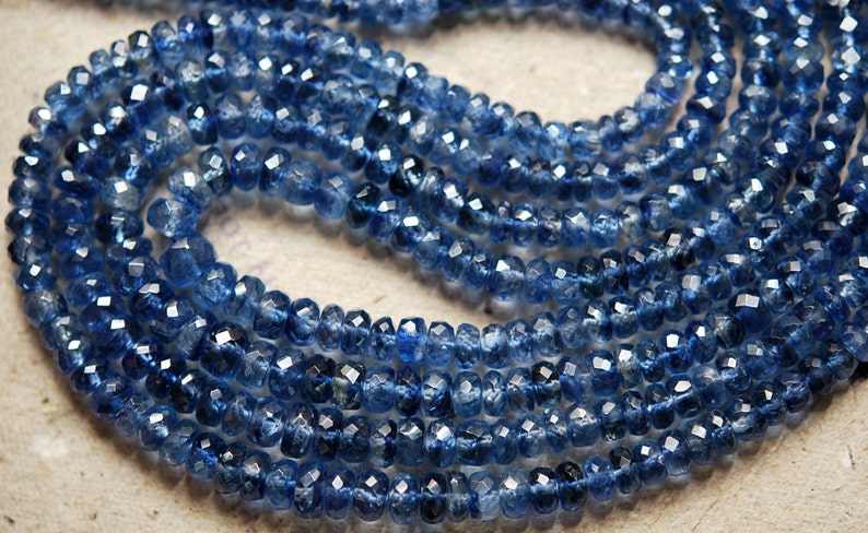 2x16 Inch Strand,Superb-Finest Quality Natural Blue KYANITE Faceted Rondelles,3-4.5mm size