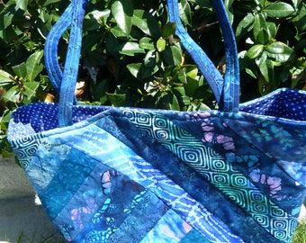 Blue Batik Over the Shoulder Tote Bag