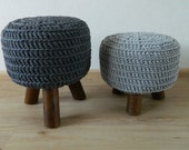 Set of 2 grey stools, 2 footstools with anthracite and gray cover , grey ton sur ton poufs with 3 legs, ottoman Zpagetti New handmade