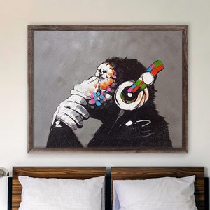 Impression photo singe d'art Banksy - Poster d'art mural Banksy - casque Banksy pochoir singe - Art original Art Thinking Monkey Banksy
