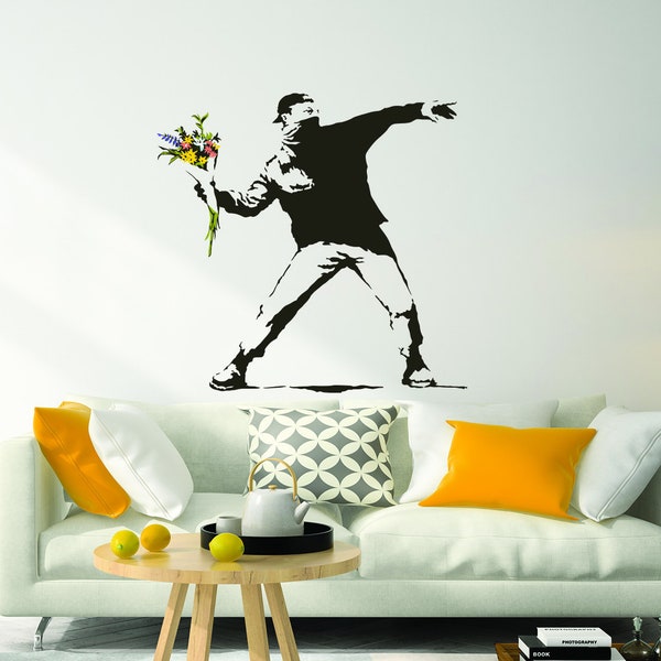 Banksy Flower Throw Wall Vinyl Sticker - Lanceur Art Gift Decal - Banksy Flower Decal - Banksy Flower Decal - Banksy Sticker Thrower