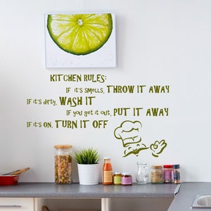 Family Kitchen Rule Quote Wall Sticker - House Art Home Sign Decor Funny Saying Vinyl Decal - My Love Word Fridge Refrigerator Mural
