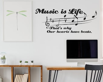 Music Is My Life Quote Wall Sticker - Art Decor Gift Note Note Citazioni Vinyl Decal - Room Inspirational Motivational Musical Saying Decals