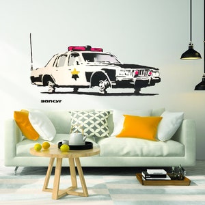Police Car Wall Vinyl Sticker - Officer Art  Mural Decal Label - Policeman Patrol Decor Gift - Police Car Sticker - Police Car Vinyl
