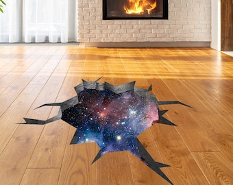 3d Effect Deep Space Wall Sticker - Outer Galaxy Floor Art Decor Mural Porthole Tunnel View Printed Decal - Printing Hole Universe Illusion