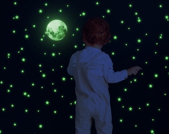 Glow in the Dark Stars Aufkleber - The Glowing Moon Aufkleber - Nachtlicht Fluoreszierend Stick für Kinderzimmer Kinderzimmer Decke und Wand