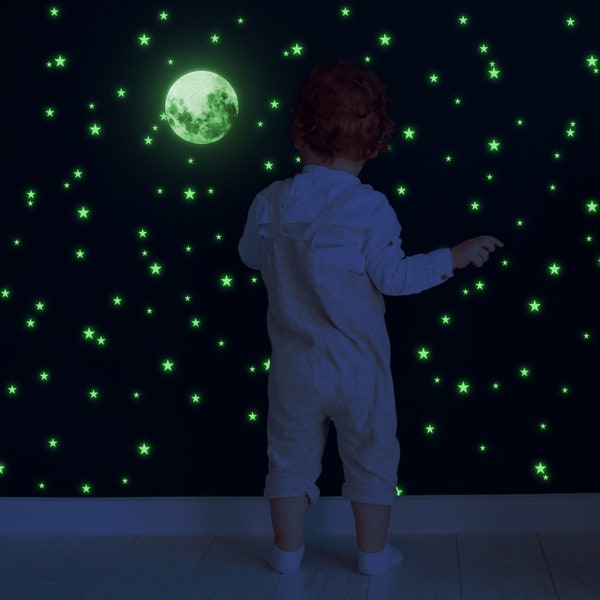 Autocollants Glow In The Dark Stars - L’autocollant Glowing Moon - Bâton fluorescent de lumière de nuit pour le plafond et le mur de la chambre d’enfant de la crèche