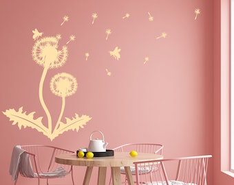 Löwenzahn Vinyl Aufkleber Wand Aufkleber - Löwenzahn Kunst Blumen Dekor Kinderzimmer Aufkleber - Blumenpflanze Natur Samen Nette Schlafzimmer Blowing Aufkleber