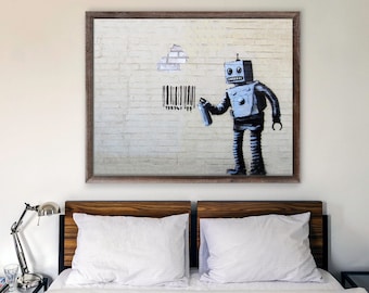 Banksy Art Poster Barcode Robot Graffiti Print - Wall Decor Artworks Room Gift - Funny Painting Street Posters Artist Grafitti Paper