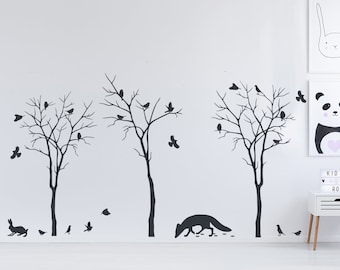 Nature Art Vinile Carino Animale Set Adesivi - Foresta albero Botanica Cool Floral Die Cut Decal - Bird Decorative Wild Wildlife Fox Sticker