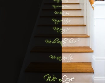 In This House Family  Glow In Dark Quote Stair Sticker - Night Glowing We Do And Home Rule Vinyl Decal - Realistic Luminescent Light Ghost