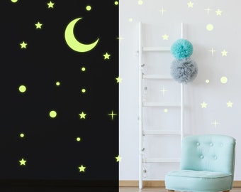 Leuchtende Deckenaufkleber - Sternenhimmel Wandtattoo - Glow in the Dark Stars Crescent Sticker - Mondlicht lumineszierendes Wandbild