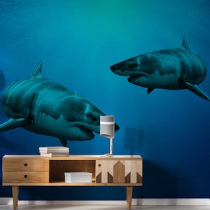 Wallpaper Shark Decor Sticker - 3d Underwater Ocean Wall Stickers Removable Decal - Under Sea Home Bedroom Adhesive Decorations Art Mural