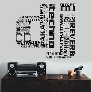 Dj Wall Art Music Sticker - Usa Club Label Vinyl Funky Party Phase Decoration Decal - Sound Wave Deejay Techno American Words Sign Mural