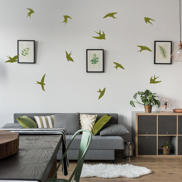 Autocollant mural 12x Flock Of Birds - Vinyl Flying Decal Art Decor - Peel And Stick Mural Stickers - Silhouettes Décoration Bird Decals