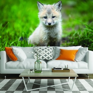 Cute Little Fox Wallpaper Decor Decal - Baby Animal Wall Sticker For Home Nursery Kid Boy Room Bedroom - Peel Stick Removable Adhesive Art