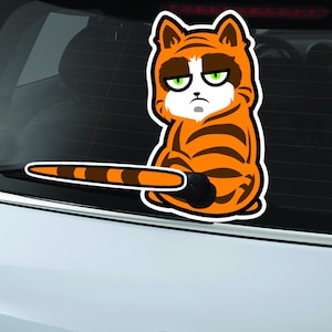 Rear Window Car Decal - Sticker Vinyl For Back Truck Windshield - Cute Funny Perforated Cat Wiper - Vehicle Auto Animal Pet Mural