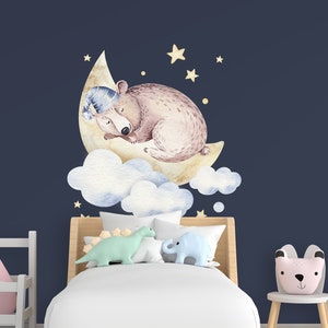 Baby Nursery Wall Decor Sticker - Animal Cloud Dream Decal For Boy Girl Room - Toddler Infant And Newborn Kid Shower Moon Star Decoration