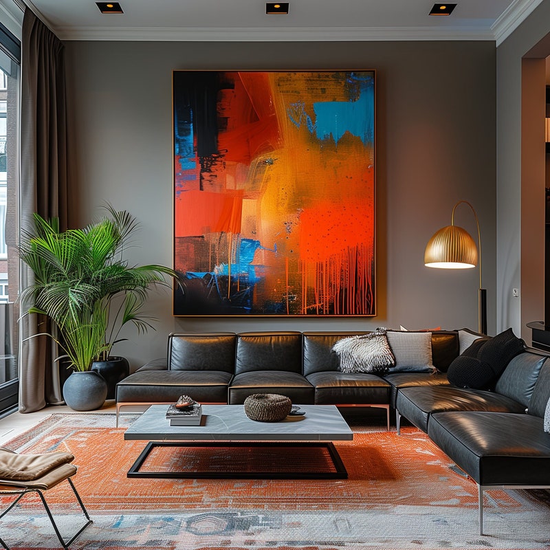 Blue Orange Wall Art Etsy