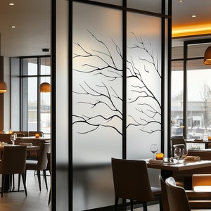 Frosted Glass Decal with Tree Branch Design | Privacy Window Film | Custom Etched Glass Sticker for Glasswall Office, Restaurant, Doors Wall