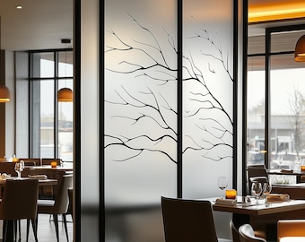 Frosted Glass Decal with Tree Branch Design | Privacy Window Film | Custom Etched Glass Sticker for Glasswall Office, Restaurant, Doors Wall