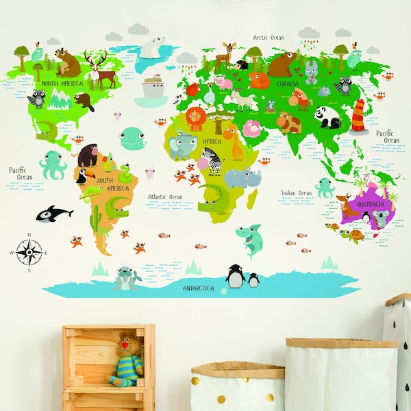 World Map Wall Decal Etsy