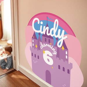 Personalized Princess Castle Birthday Sticker | Custom Name & Age Wall Decal | Fairytale Theme Party Decor | Kids Birthday Stickers *!