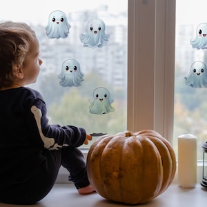 12x Frosted Ghost Window Sticker Set - Etched Halloween Cute Ghosted Decorations Decals - Adorable Specter Decals for Festive Home Decor