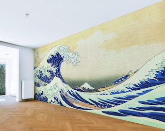 Kanagawa Wellen-Tapetenaufkleber - Die großen Wellen Japanische Ozean-Kunst-Vinyl-Wandaufkleber für Wohnkultur - großes Japan-Wandbild abziehen und aufkleben