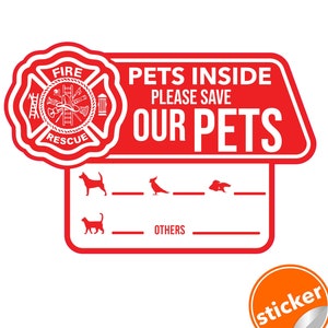 6x Pet Alert Emergency Cling Stickers - Home Door Window Dog Cat Inside Sticker Decal  - Fire Safety Rescue Alert Animal Save Our Pets Signs