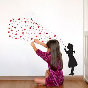 Heart Bubbles Girl Wall Sticker - Street Art Graffiti Love Vinyl Decal - Removable Nursery Girls Room Decor Cute Bubble Hearts Mural